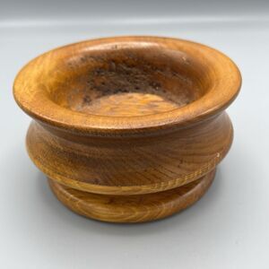 Vtg Pedestal Hand Carved Turned Round Wooden Bowl Trinket Holder Decor Candle